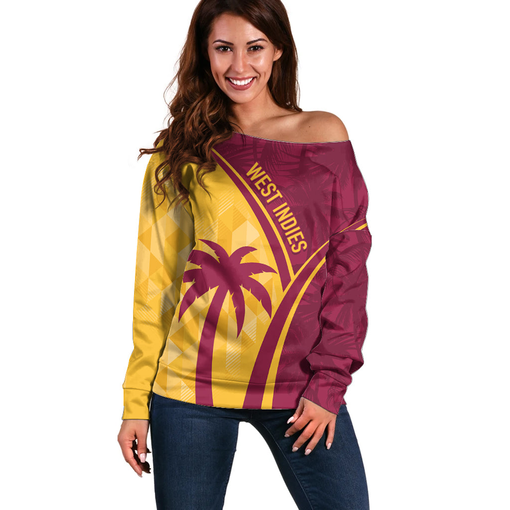 West Indies Cricket World Cup 2024 Off Shoulder Sweater Tropical Style