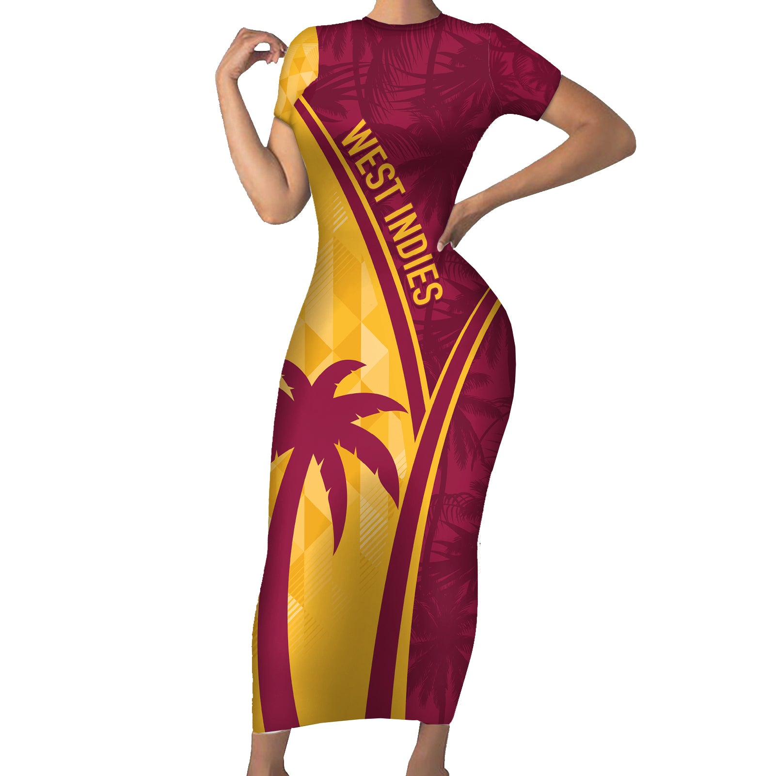 West Indies Cricket World Cup 2024 Short Sleeve Bodycon Dress Tropical Style - Wonder Print Shop