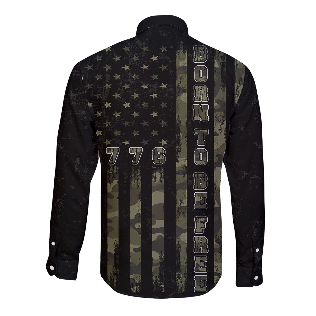 USA Bald Eagle Freedom Tour 1776 Born To Be Free Long Sleeve Button Shirt Camouflage Style - Wonder Print Shop