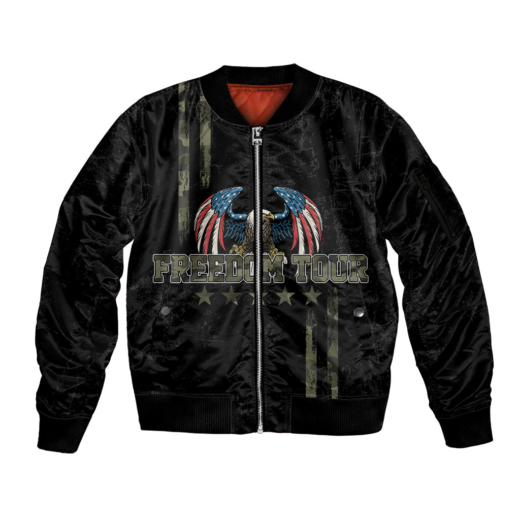 USA Bald Eagle Freedom Tour 1776 Born To Be Free Sleeve Zip Bomber Jacket Camouflage Style - Wonder Print Shop