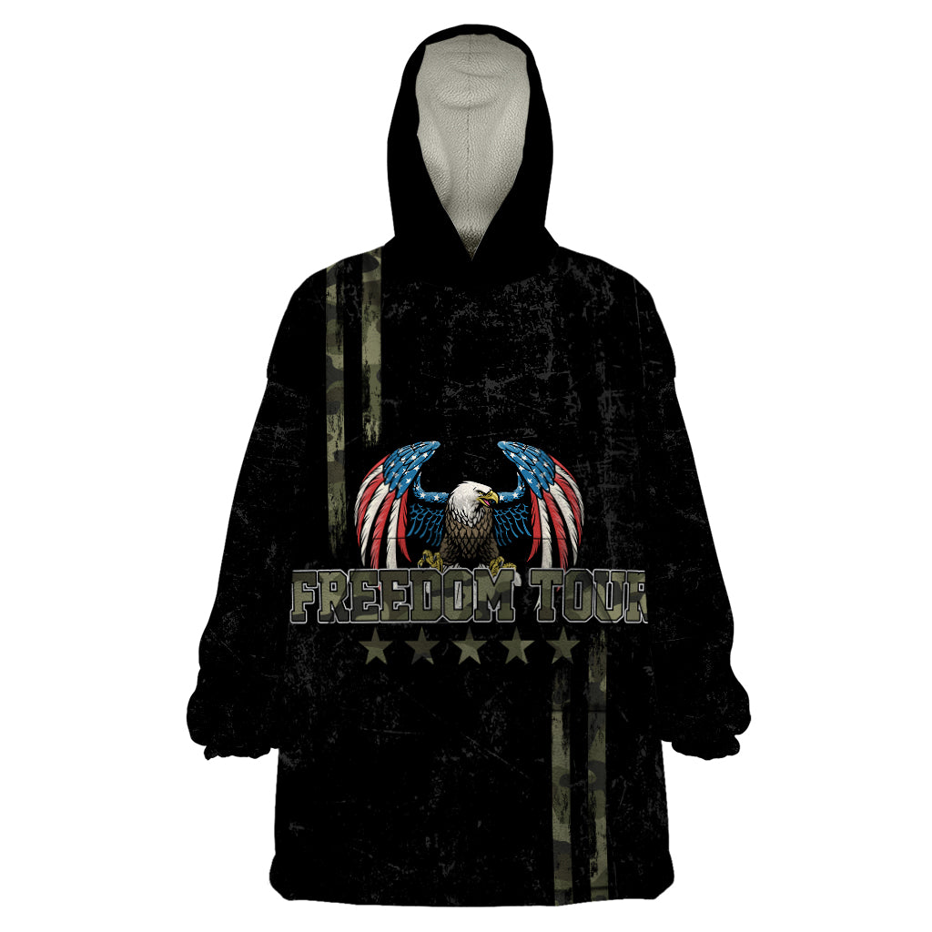 USA Bald Eagle Freedom Tour 1776 Born To Be Free Wearable Blanket Hoodie Camouflage Style - Wonder Print Shop