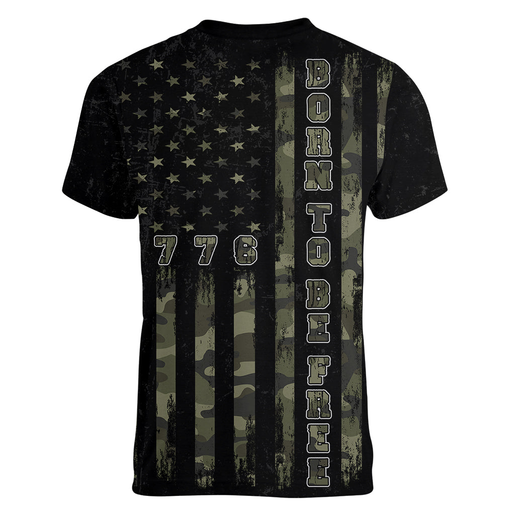 USA Bald Eagle Freedom Tour 1776 Born To Be Free Women V Neck T Shirt Camouflage Style - Wonder Print Shop