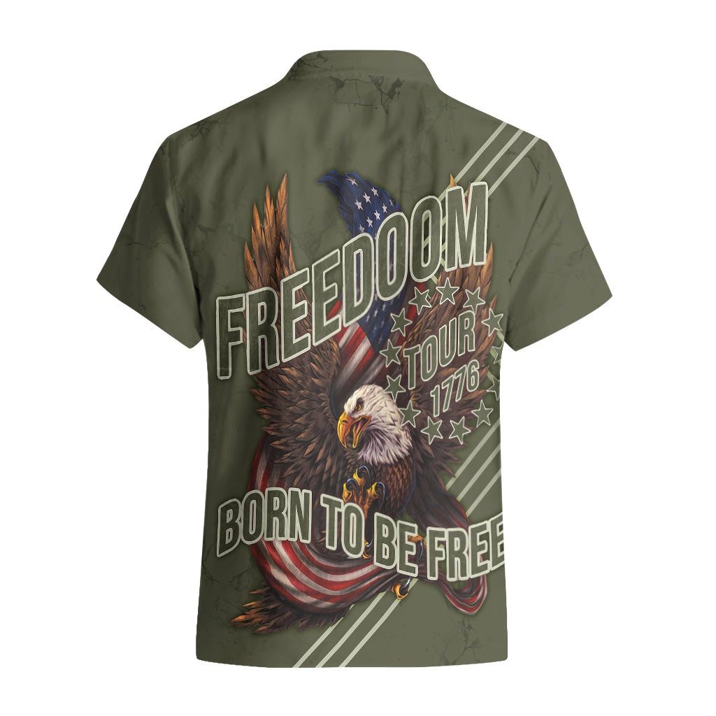 USA Bald Eagle Freedom Tour 1776 Born To Be Free Hawaiian Shirt Olive Grunge Style - Wonder Print Shop