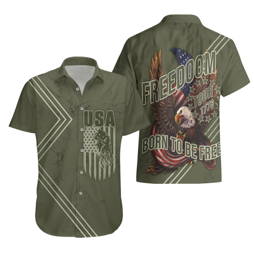 USA Bald Eagle Freedom Tour 1776 Born To Be Free Hawaiian Shirt Olive Grunge Style - Wonder Print Shop
