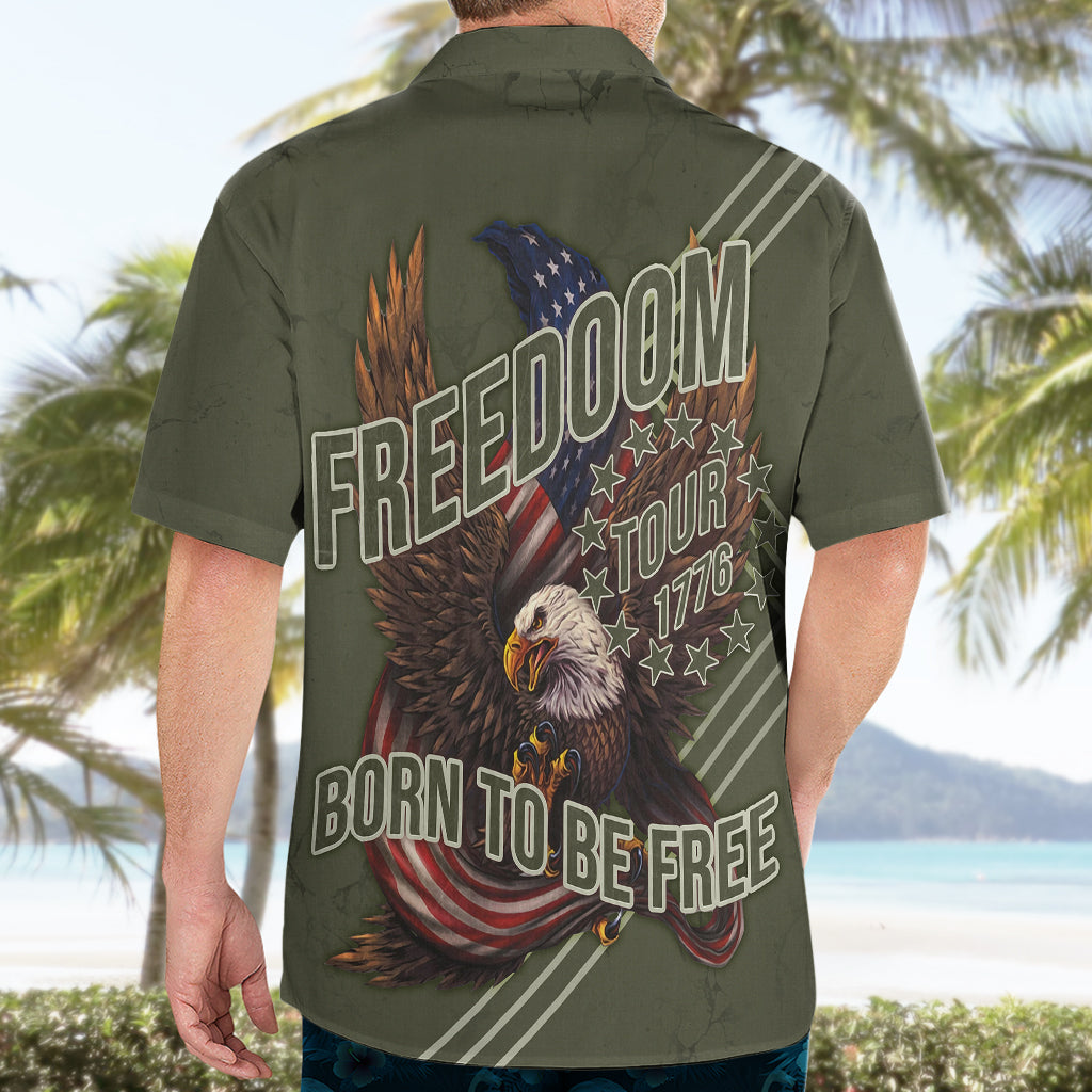 USA Bald Eagle Freedom Tour 1776 Born To Be Free Hawaiian Shirt Olive Grunge Style - Wonder Print Shop