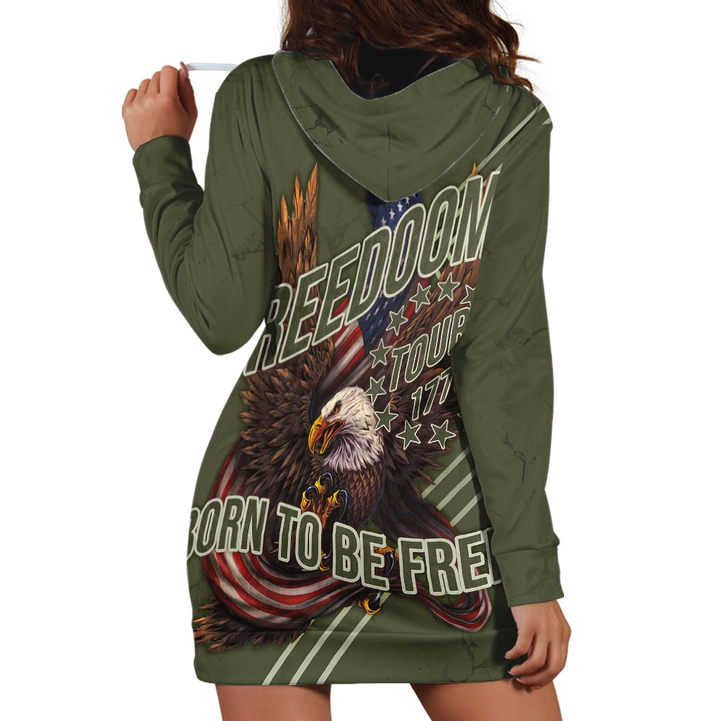 USA Bald Eagle Freedom Tour 1776 Born To Be Free Hoodie Dress Olive Grunge Style - Wonder Print Shop