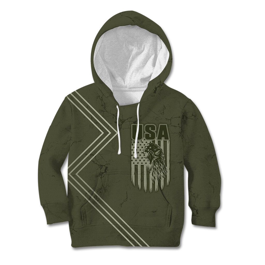 USA Bald Eagle Freedom Tour 1776 Born To Be Free Kid Hoodie Olive Grunge Style - Wonder Print Shop