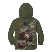 USA Bald Eagle Freedom Tour 1776 Born To Be Free Kid Hoodie Olive Grunge Style - Wonder Print Shop