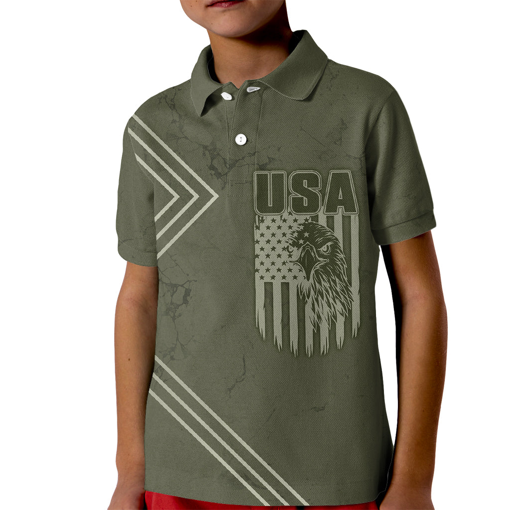 USA Bald Eagle Freedom Tour 1776 Born To Be Free Kid Polo Shirt Olive Grunge Style - Wonder Print Shop
