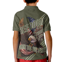 USA Bald Eagle Freedom Tour 1776 Born To Be Free Kid Polo Shirt Olive Grunge Style - Wonder Print Shop