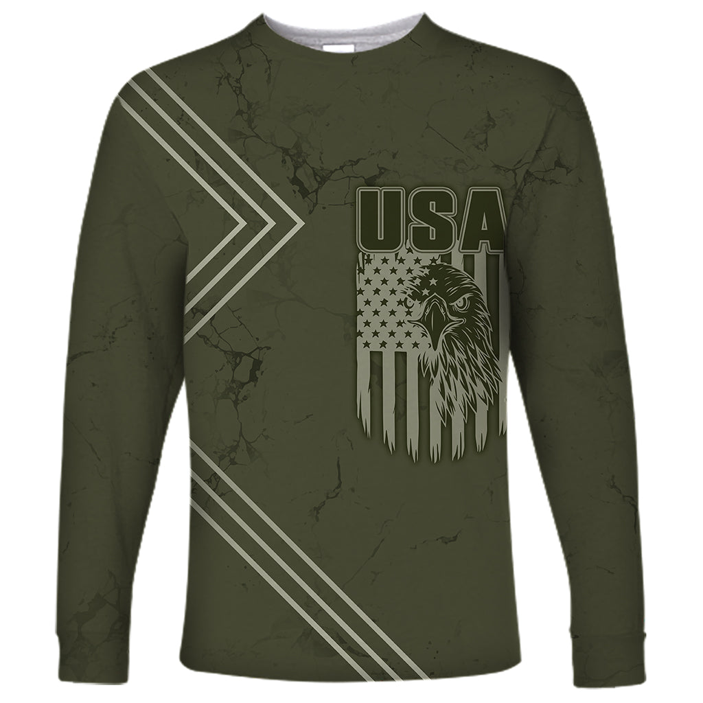 USA Bald Eagle Freedom Tour 1776 Born To Be Free Long Sleeve Shirt Olive Grunge Style - Wonder Print Shop