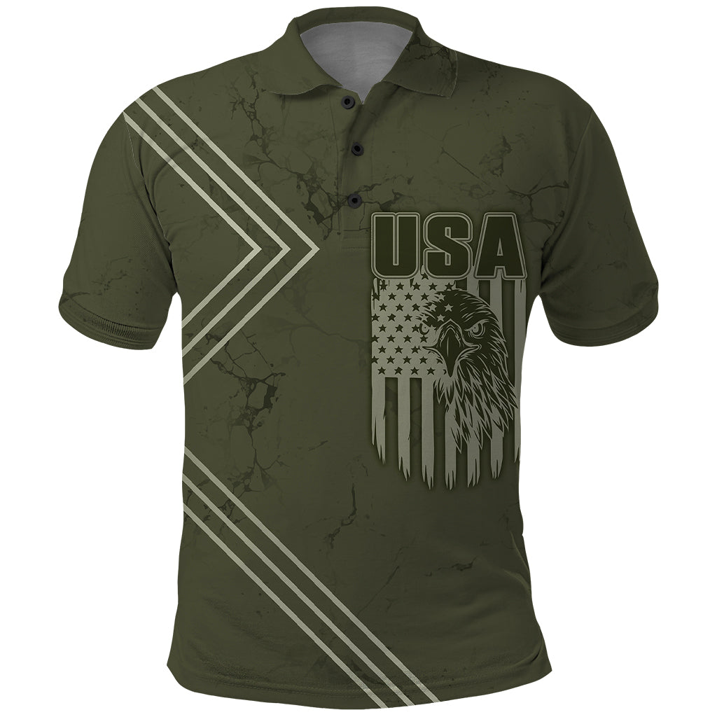 USA Bald Eagle Freedom Tour 1776 Born To Be Free Polo Shirt Olive Grunge Style - Wonder Print Shop