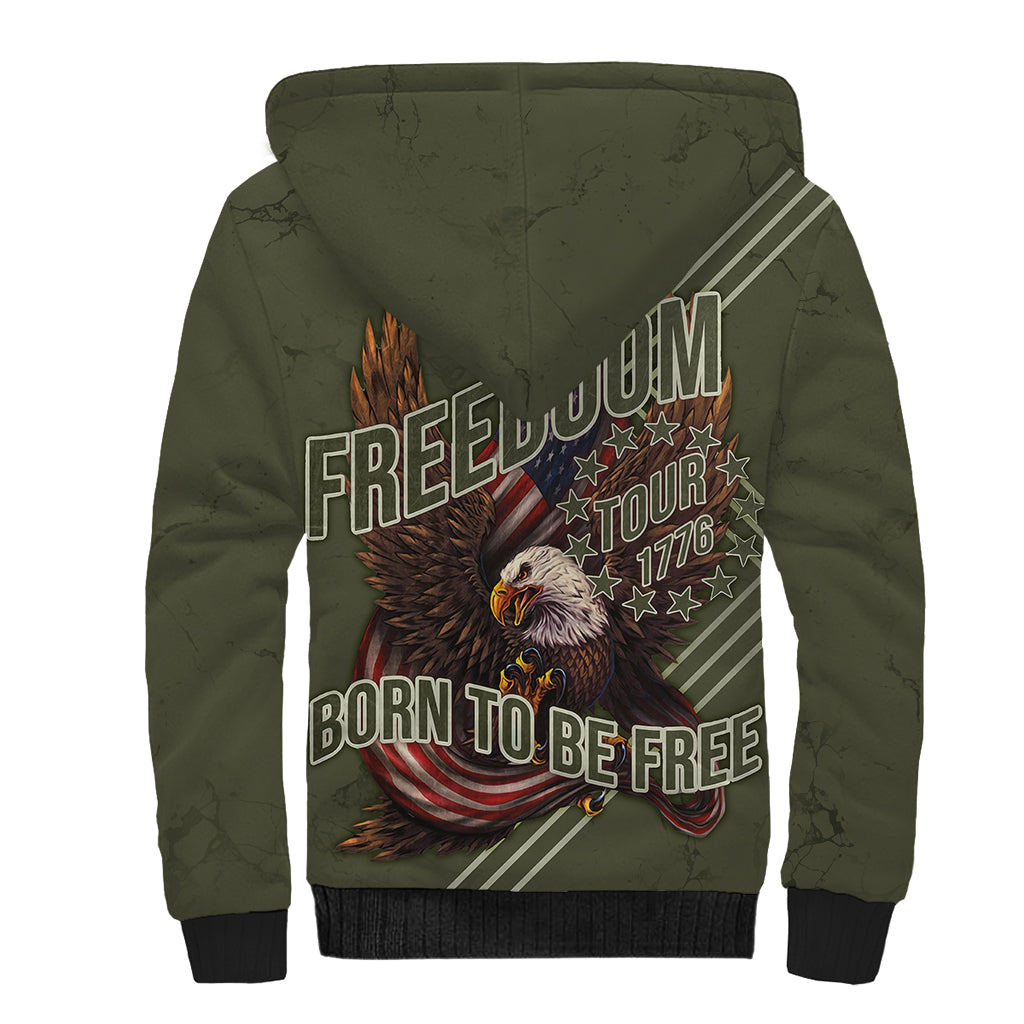 USA Bald Eagle Freedom Tour 1776 Born To Be Free Sherpa Hoodie Olive Grunge Style - Wonder Print Shop