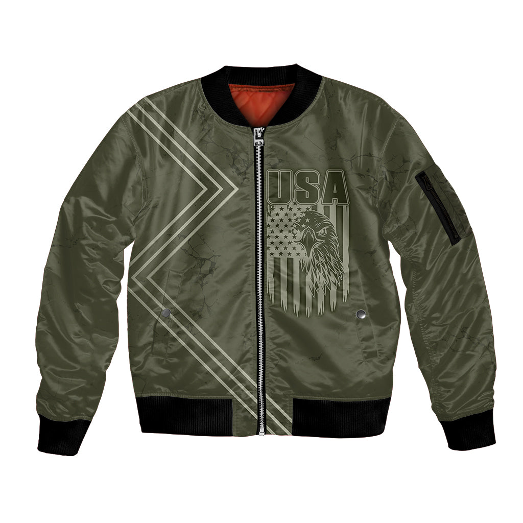 USA Bald Eagle Freedom Tour 1776 Born To Be Free Sleeve Zip Bomber Jacket Olive Grunge Style - Wonder Print Shop