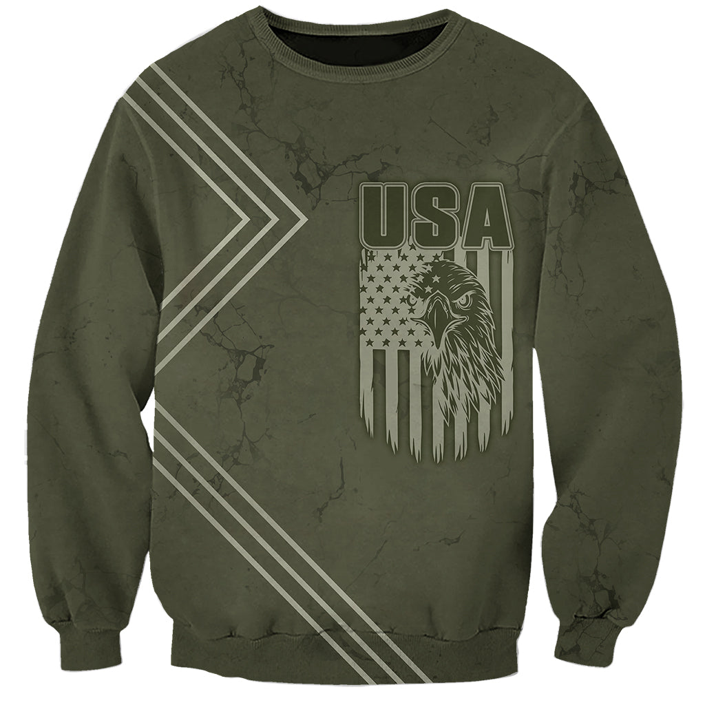 USA Bald Eagle Freedom Tour 1776 Born To Be Free Sweatshirt Olive Grunge Style - Wonder Print Shop