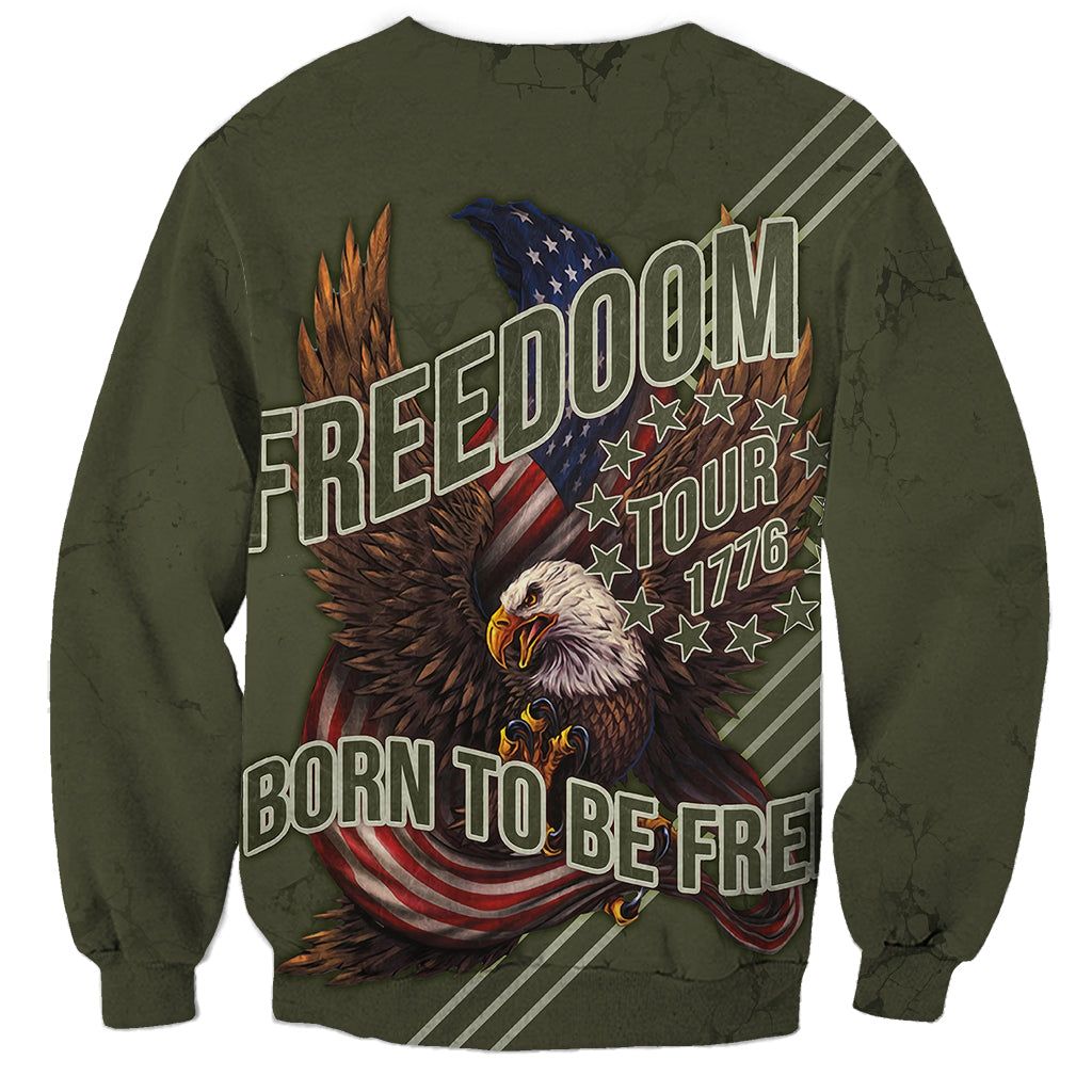 USA Bald Eagle Freedom Tour 1776 Born To Be Free Sweatshirt Olive Grunge Style - Wonder Print Shop