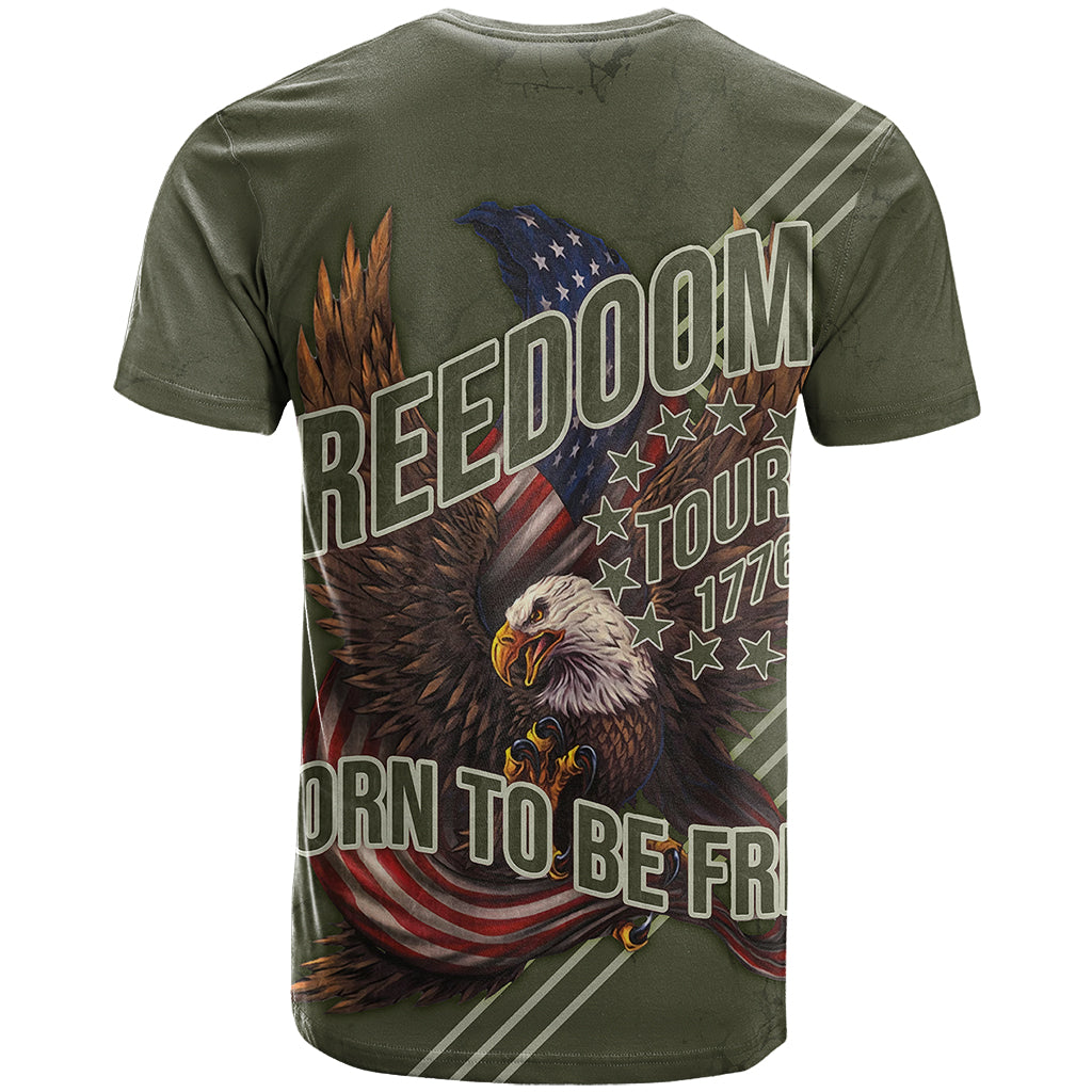 USA Bald Eagle Freedom Tour 1776 Born To Be Free T Shirt Olive Grunge Style - Wonder Print Shop