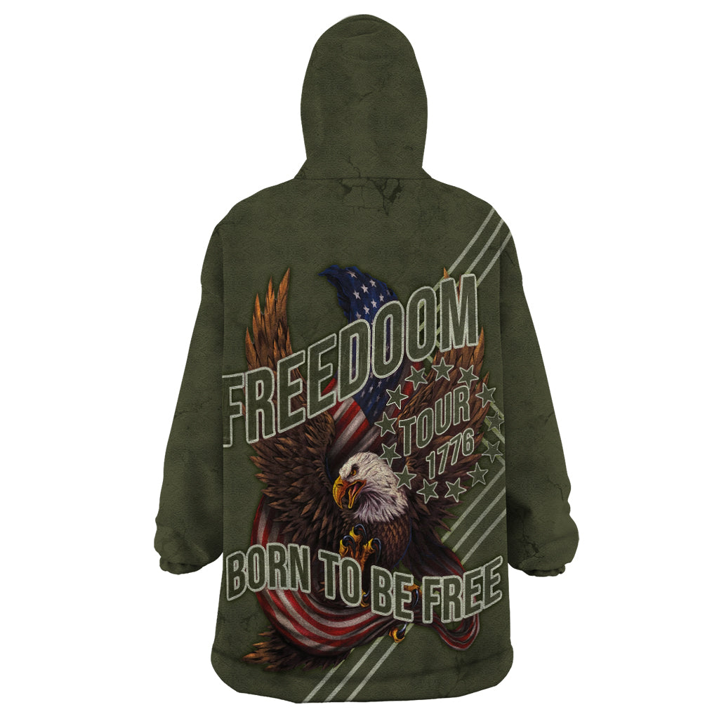 USA Bald Eagle Freedom Tour 1776 Born To Be Free Wearable Blanket Hoodie Olive Grunge Style - Wonder Print Shop