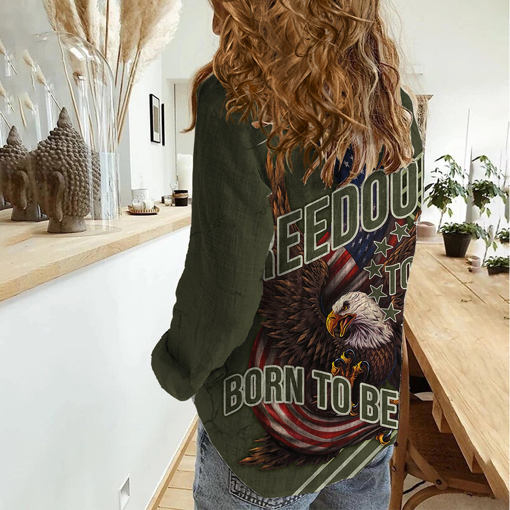 USA Bald Eagle Freedom Tour 1776 Born To Be Free Women Casual Shirt Olive Grunge Style - Wonder Print Shop