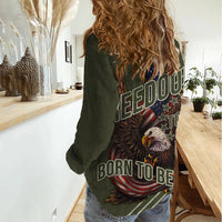 USA Bald Eagle Freedom Tour 1776 Born To Be Free Women Casual Shirt Olive Grunge Style - Wonder Print Shop