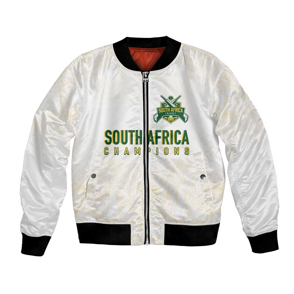 South Africa Cricket Champion Custom Bomber Jacket Gold Proteas - All White - Wonder Print Shop