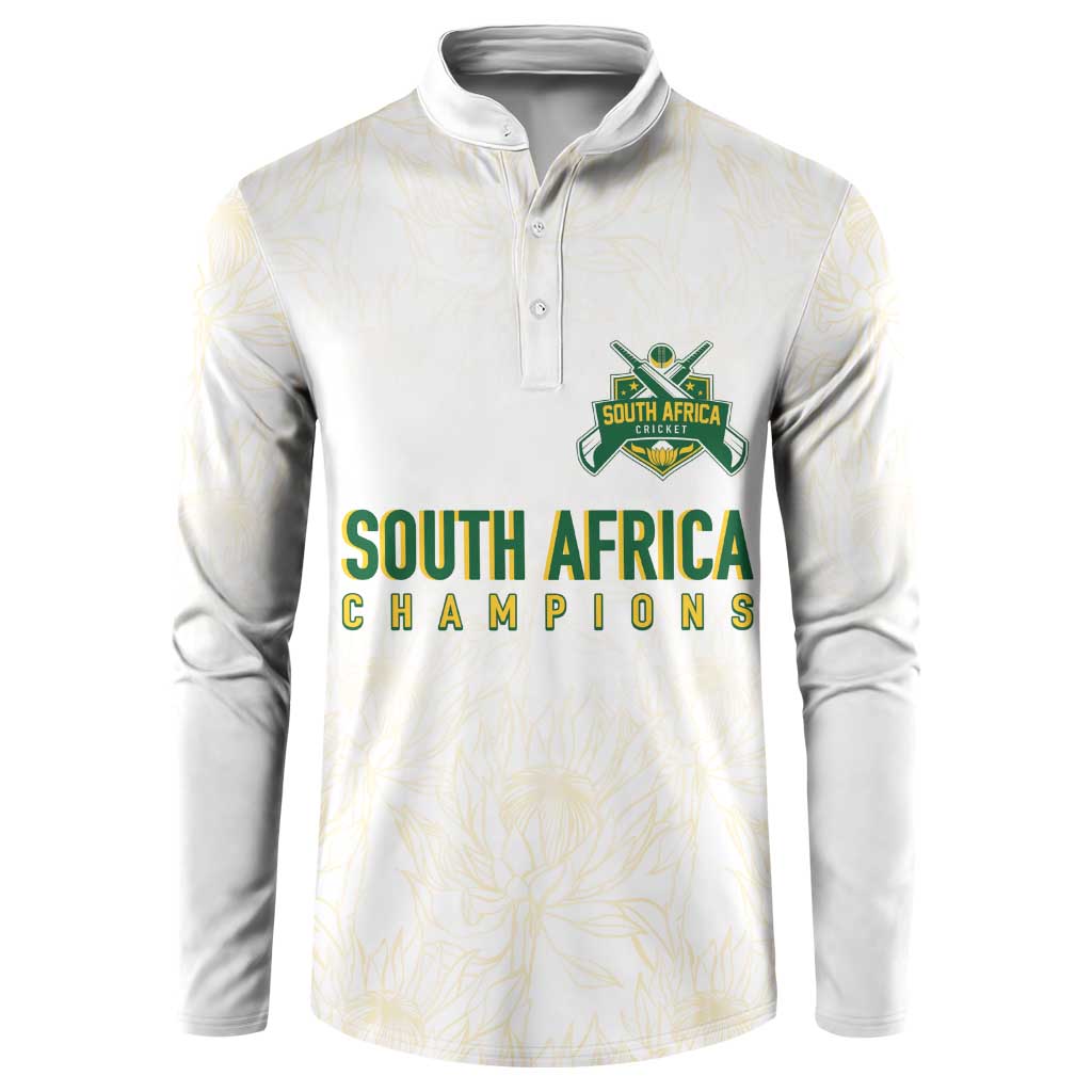South Africa Cricket Champion Custom Button Sweatshirt Gold Proteas - All White - Wonder Print Shop