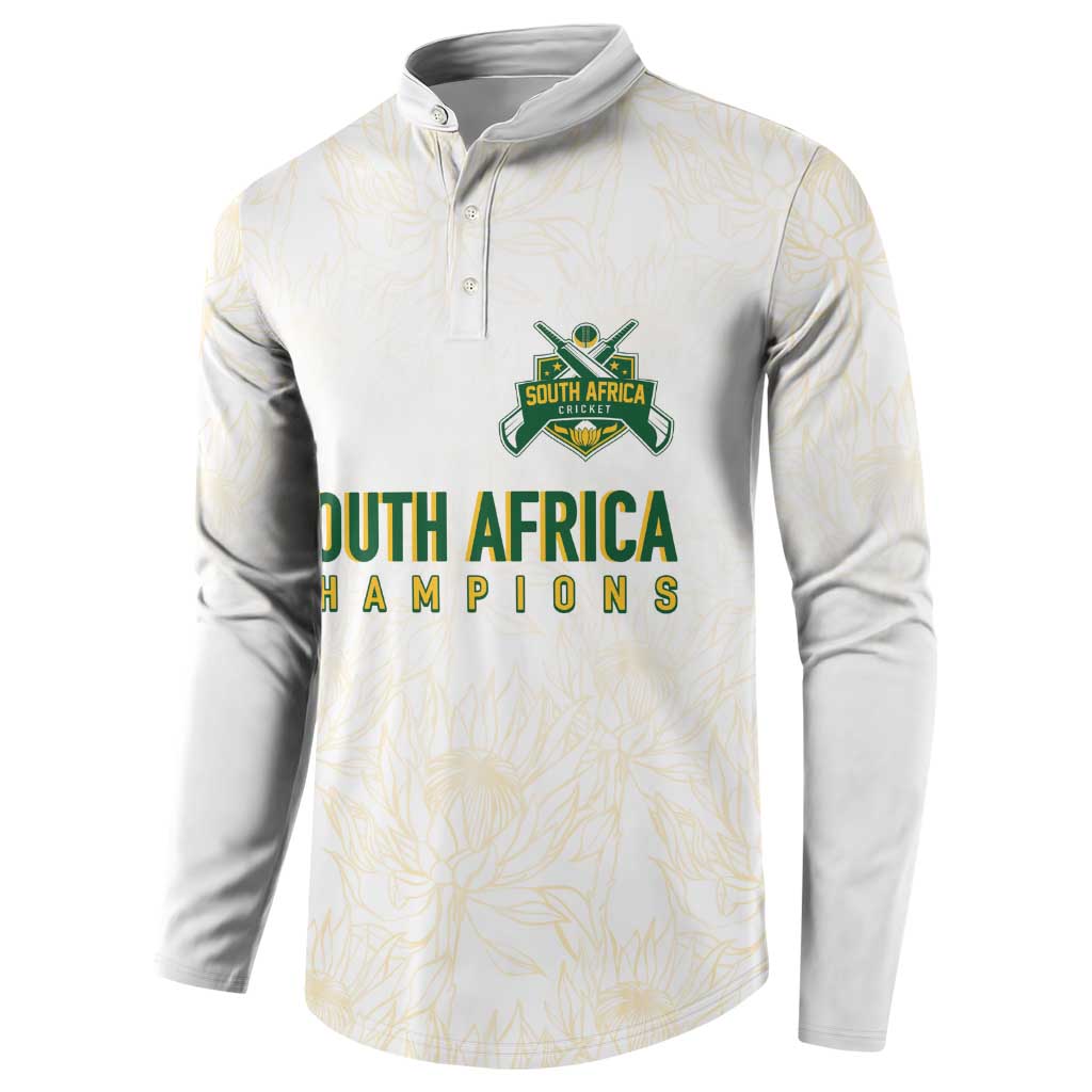 South Africa Cricket Champion Custom Button Sweatshirt Gold Proteas - All White - Wonder Print Shop