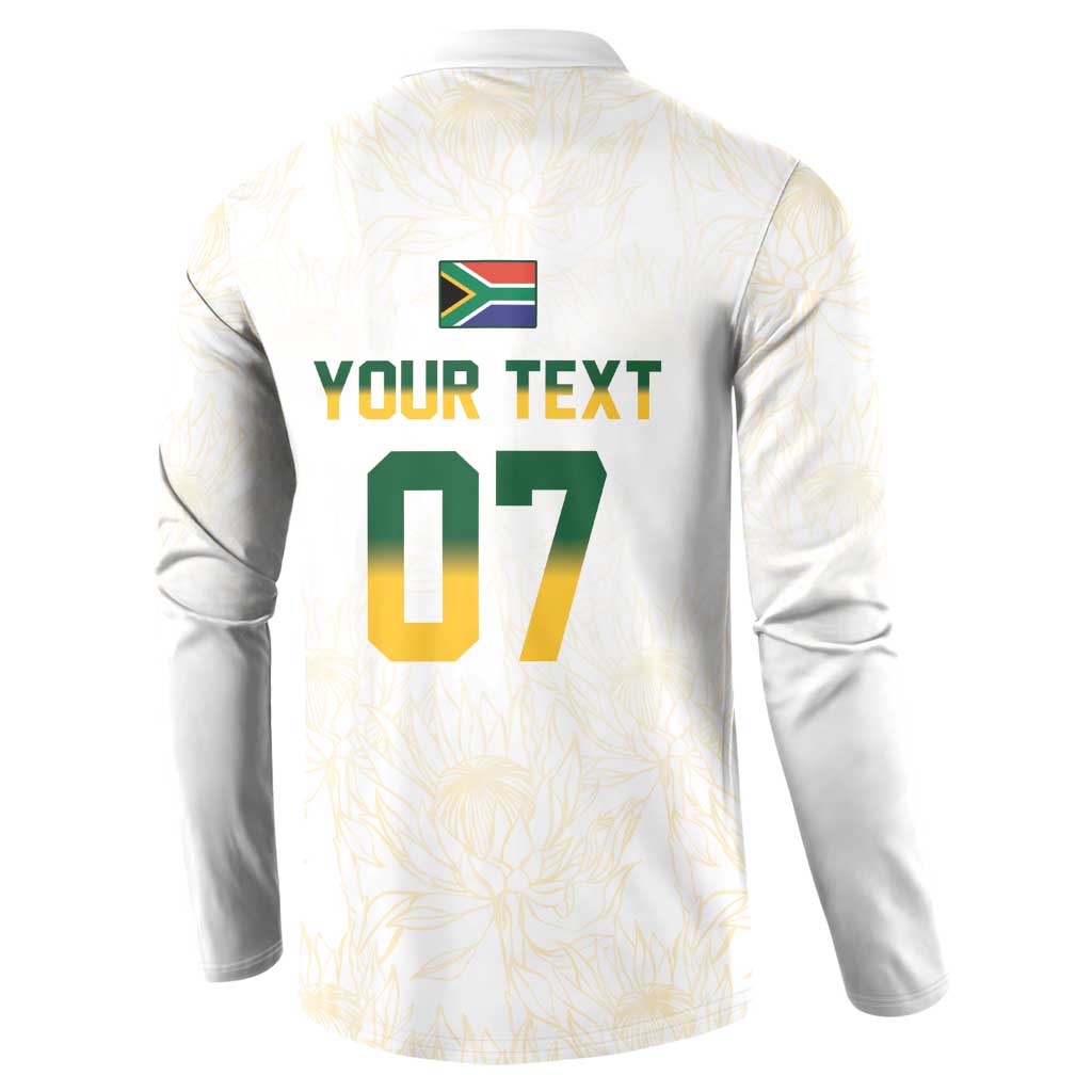 South Africa Cricket Champion Custom Button Sweatshirt Gold Proteas - All White - Wonder Print Shop