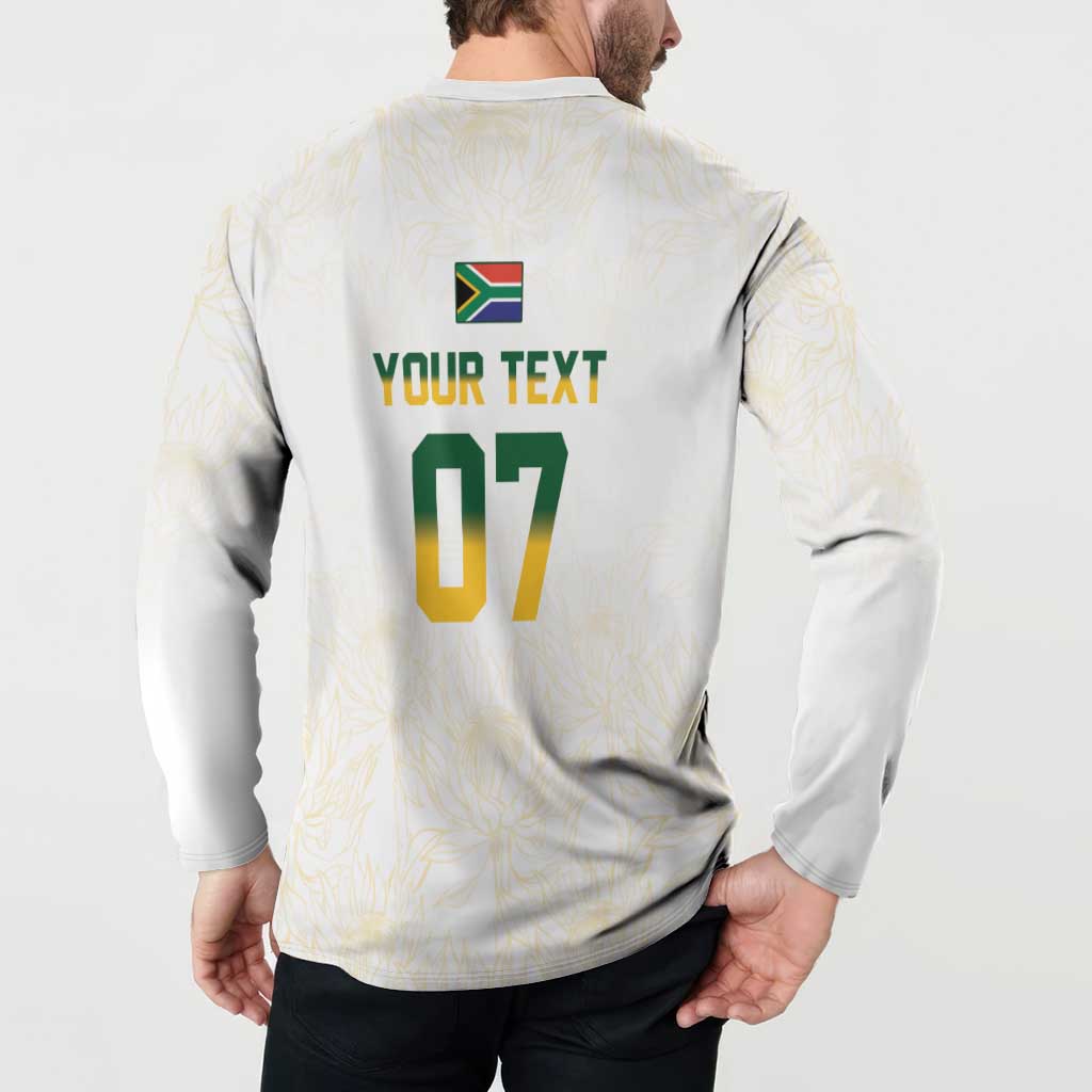 South Africa Cricket Champion Custom Button Sweatshirt Gold Proteas - All White - Wonder Print Shop