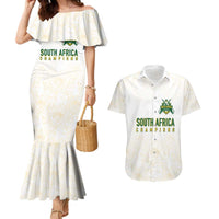 South Africa Cricket Champion Custom Couples Matching Mermaid Dress and Hawaiian Shirt Gold Proteas - All White - Wonder Print Shop