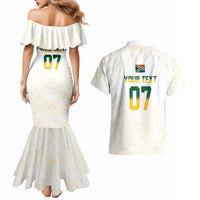 South Africa Cricket Champion Custom Couples Matching Mermaid Dress and Hawaiian Shirt Gold Proteas - All White - Wonder Print Shop