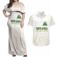 South Africa Cricket Champion Custom Couples Matching Off Shoulder Maxi Dress and Hawaiian Shirt Gold Proteas - All White - Wonder Print Shop