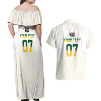 South Africa Cricket Champion Custom Couples Matching Off Shoulder Maxi Dress and Hawaiian Shirt Gold Proteas - All White - Wonder Print Shop
