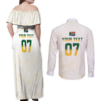 South Africa Cricket Champion Custom Couples Matching Off Shoulder Maxi Dress and Long Sleeve Button Shirt Gold Proteas - All White - Wonder Print Shop