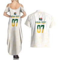 South Africa Cricket Champion Custom Couples Matching Summer Maxi Dress and Hawaiian Shirt Gold Proteas - All White - Wonder Print Shop