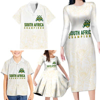 South Africa Cricket Champion Custom Family Matching Long Sleeve Bodycon Dress and Hawaiian Shirt Gold Proteas - All White - Wonder Print Shop