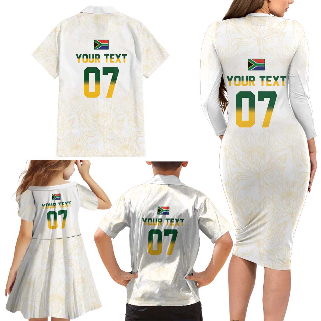 South Africa Cricket Champion Custom Family Matching Long Sleeve Bodycon Dress and Hawaiian Shirt Gold Proteas - All White - Wonder Print Shop