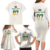 South Africa Cricket Champion Custom Family Matching Long Sleeve Bodycon Dress and Hawaiian Shirt Gold Proteas - All White - Wonder Print Shop