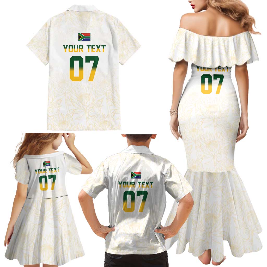South Africa Cricket Champion Custom Family Matching Mermaid Dress and Hawaiian Shirt Gold Proteas - All White - Wonder Print Shop
