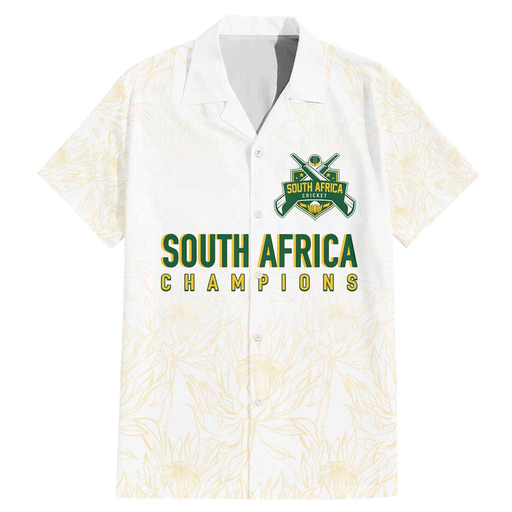 South Africa Cricket Champion Custom Family Matching Mermaid Dress and Hawaiian Shirt Gold Proteas - All White - Wonder Print Shop