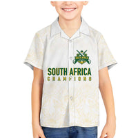 South Africa Cricket Champion Custom Family Matching Mermaid Dress and Hawaiian Shirt Gold Proteas - All White - Wonder Print Shop