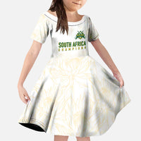 South Africa Cricket Champion Custom Family Matching Off The Shoulder Long Sleeve Dress and Hawaiian Shirt Gold Proteas - All White - Wonder Print Shop