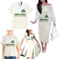 South Africa Cricket Champion Custom Family Matching Off The Shoulder Long Sleeve Dress and Hawaiian Shirt Gold Proteas - All White - Wonder Print Shop