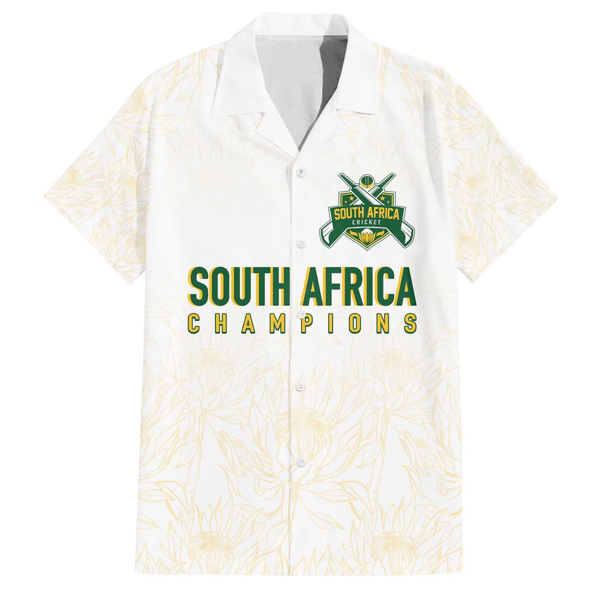 South Africa Cricket Champion Custom Family Matching Off The Shoulder Long Sleeve Dress and Hawaiian Shirt Gold Proteas - All White - Wonder Print Shop
