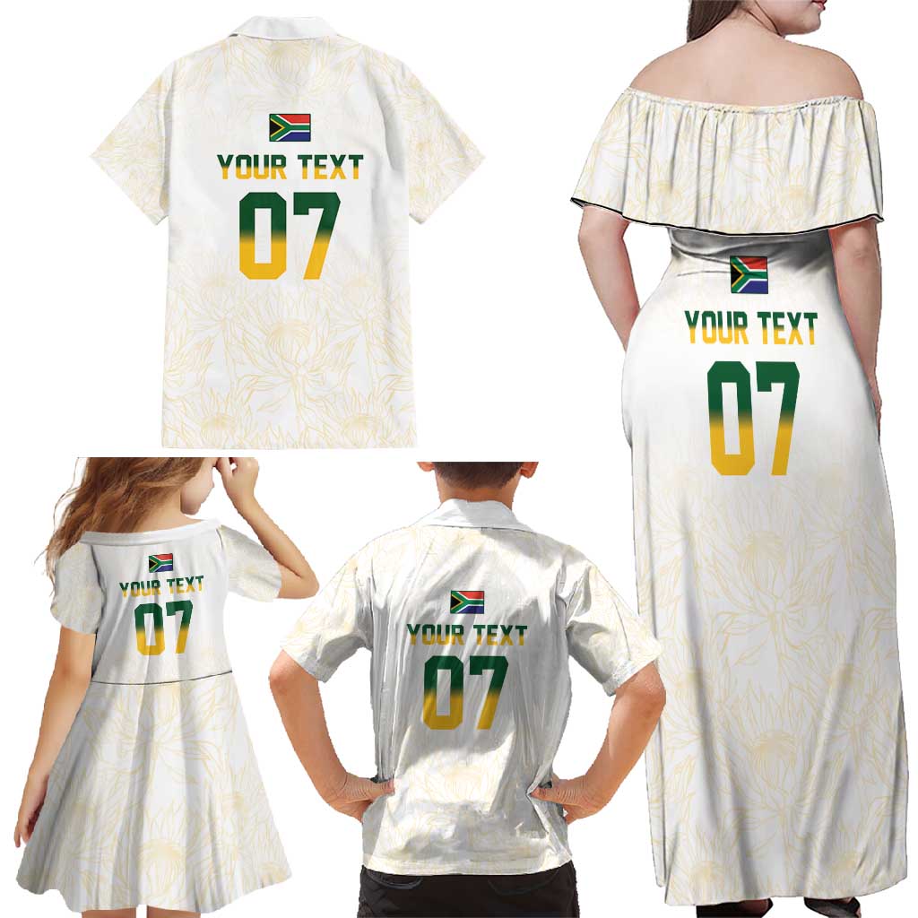 South Africa Cricket Champion Custom Family Matching Off Shoulder Maxi Dress and Hawaiian Shirt Gold Proteas - All White - Wonder Print Shop