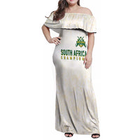 South Africa Cricket Champion Custom Family Matching Off Shoulder Maxi Dress and Hawaiian Shirt Gold Proteas - All White - Wonder Print Shop
