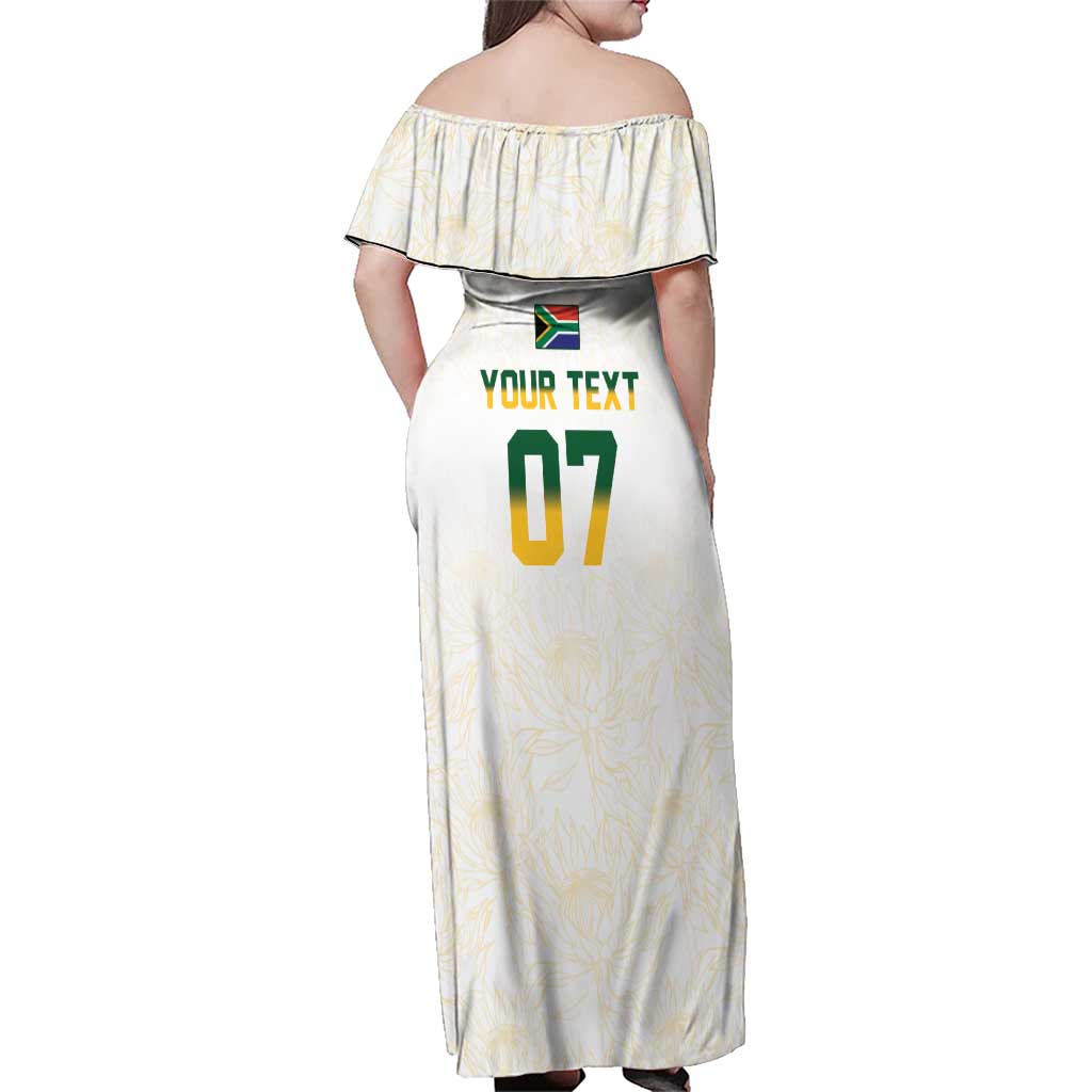 South Africa Cricket Champion Custom Family Matching Off Shoulder Maxi Dress and Hawaiian Shirt Gold Proteas - All White - Wonder Print Shop