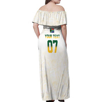 South Africa Cricket Champion Custom Family Matching Off Shoulder Maxi Dress and Hawaiian Shirt Gold Proteas - All White - Wonder Print Shop
