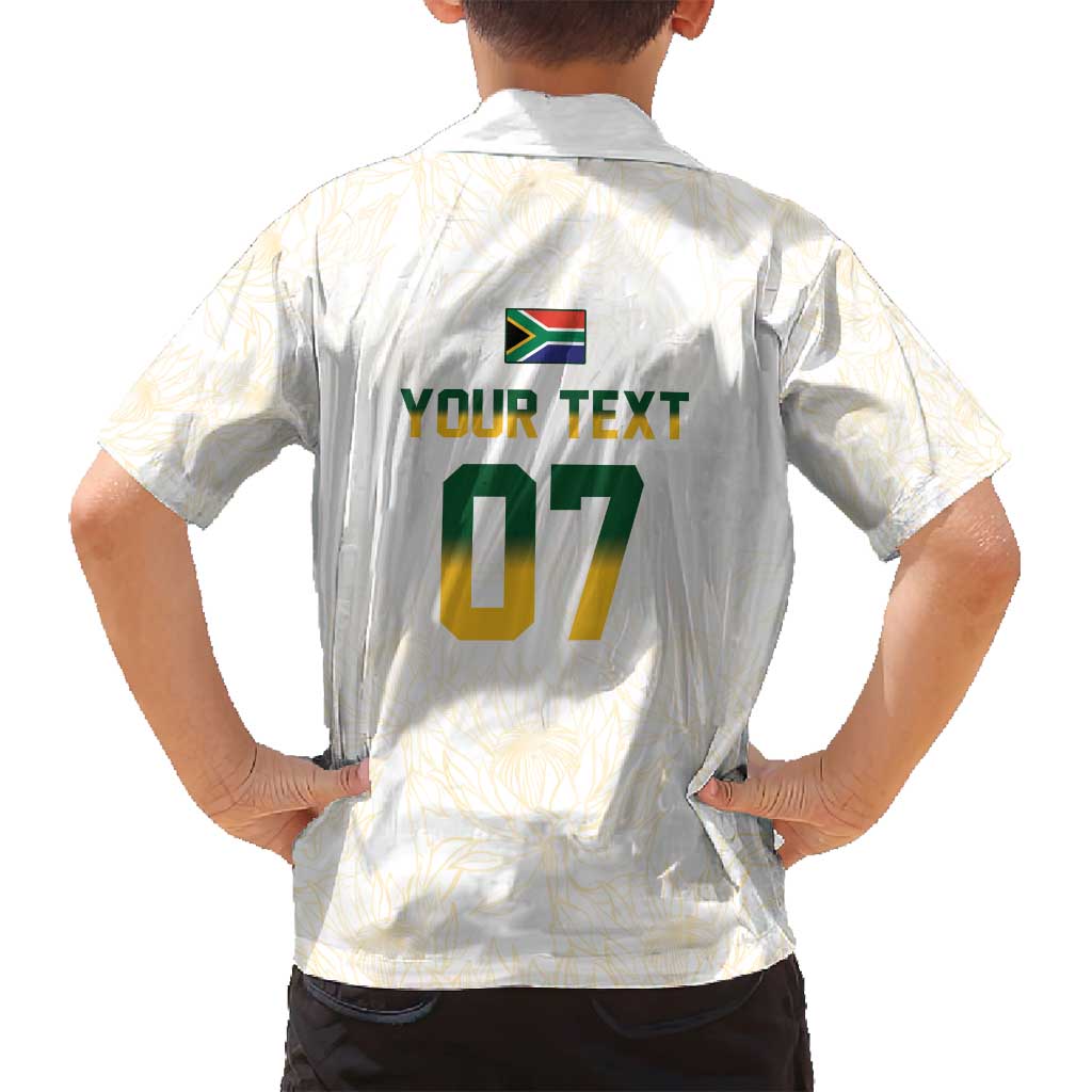 South Africa Cricket Champion Custom Family Matching Off Shoulder Short Dress and Hawaiian Shirt Gold Proteas - All White - Wonder Print Shop