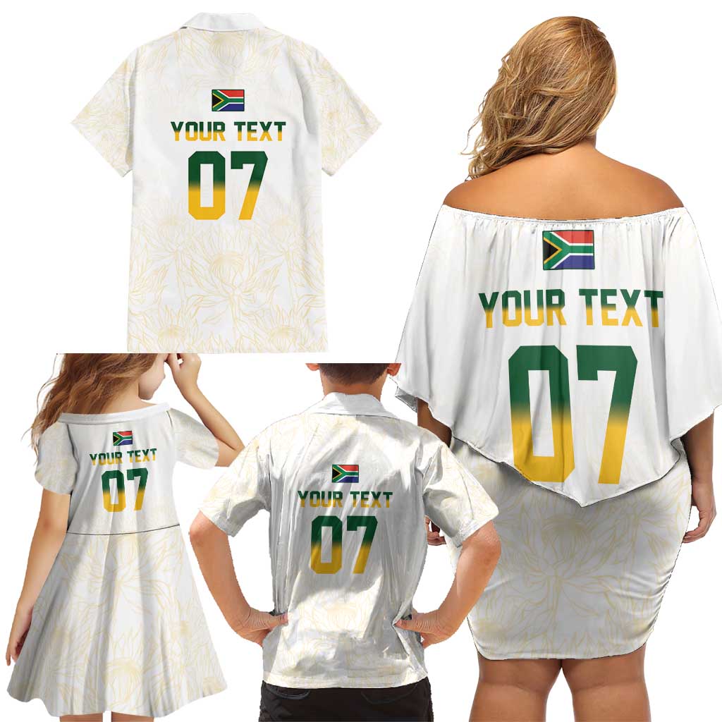 South Africa Cricket Champion Custom Family Matching Off Shoulder Short Dress and Hawaiian Shirt Gold Proteas - All White - Wonder Print Shop
